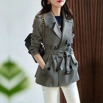 가을 기본 벨트 하운드체크 트렌치 코트 야상 아우터
