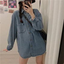 여성트위드자켓 모직자켓 데님 셔츠 여자 큰 사이즈 뚱뚱 디자인감 외투 겹쳐 입다 헐렁헐렁 BF 학원풍 상의 재킷