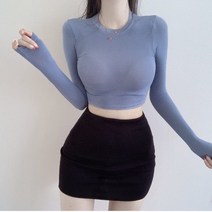 여성용 크루 넥 티 높은 허리 짧은 백업 셔츠