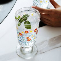 잔꽃 플라워 고블렛잔 유리컵 280ml, 레드