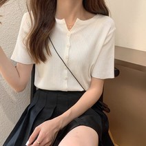 [제이쁘다] 3348 여름신상 바람솔솔 시원한 골지니트 단추 반팔티