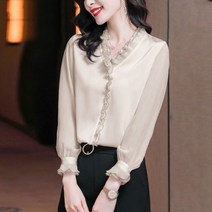 레이스 프릴 쉬폰 셔츠 여성 의류 2021 가을 겨울 새 사무실 숙녀 긴 소매 풀오버 빈티지 우아한 블라우스 4xl