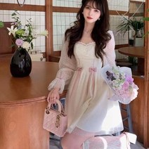 2022 spring 우아한 공주 드레스 여성 sweet dot party long sleeve fairy dress 여성 캐주얼 빈티지 한국어 kawaii mini dress