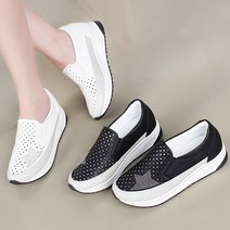 제이엠슈 시원한 펀칭 큐빅별 키높이운동화 슬립온 스니커즈 여성 통굽운동화