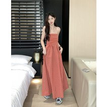 실제 샷 실제 가격 휴일 스타일 우아한 격자 무늬 슬립 스커트 여성용 여름 긴 스커트 드레스