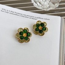 중세 스타일 기질 귀걸이 프랑스어 복고풍 작은 신선한 녹색 유리 꽃 크리스탈 귀걸이 빈티지 귀걸이