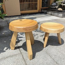 원목스툴의자 원목스툴 나무의자 낮은 화장대의자 샬롯 페리앙, 밝은 티크 색상--27cm--둥근 다리