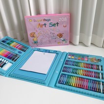 마이랑컴퍼니 208pcs 3단 미술세트 키즈 미술학원 어린이집 유치원 답례품 생일 크리스마스 선물 그림그리기 미술놀이, 핑크