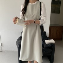 [밀키웨이] 레이어드 민소매 라운드 투버튼 핀턱 봄 원피스 4color