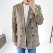 프롬엘 2컬러 오버핏 체크 블레이져 더블 자켓