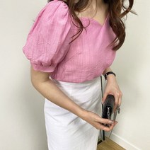 4color 캔디팝 하트넥 퍼프 쿨링 블라우스