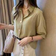 스타일아유 여성 여름 퍼프 셔링 볼륨 빅카라 반팔 블라우스 출근룩