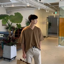 속티 여름 솔리드 무지 남성 반팔 브이넥 티셔츠 와이드 루즈핏 트렌드 MX312 P38 4996419968