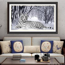 안묵 보석십자수 사무실 거실 서재 풍수 인테리어 그림 성공 힘 백호 호랑이 큐빅 아트 비즈 보석십자수 재료 원형비즈 선물용 집들이, 60x45cm