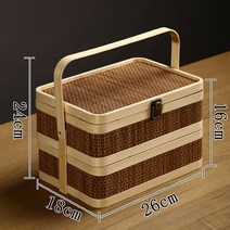 라탄바구니 한강공원 예쁜도시락통 휴대용의자 캠핑준비물 캠핑요리 피크닉용품 과실주, 6.소직사각 이중층