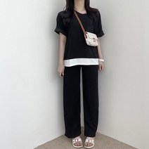 VANANA2 여성 마실룩 집앞룩 캐주얼 반팔 밴딩팬츠 트레이닝복 세트