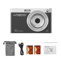입문자용카메라 미니 Andoer 4k 디지털 비디오 코더 50mp 2.88 인치 ips 스크린 자동 초점 16x 줌 캐리 백 손목 스트랩이있는 내장 플래시, 검은색, 카메라만
