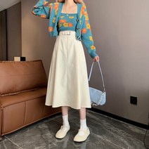 겨울 가을 스커트 2022 년 하이웨이스트 날씬해 보이는 블랙 드롭 드레이프 하프기장 A라인 여성