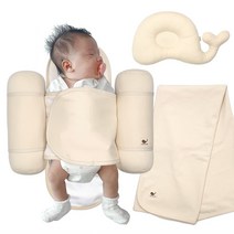 신생아 속싸개 아기 바디필로우 뒤집기방지쿠션 태열방지 모드락속싸개 3종세트, 분홍귤 패턴 3종세트(속싸개+베개+이불)