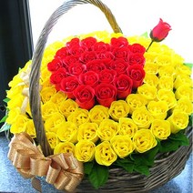 지나로즈 장미 100송이 기념일 프로포즈 생일 기념일 축하 꽃배달 비누꽃 여친선물 큐피트 하트 비누꽃바구니, 옐로우하트