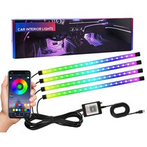 파워ole 72개의 LED가 있는 자동차 내부 조명 앱 제어 USB 포트가 자동차용 액세서리 LED 스트립 키트 1600만 가지 색상 음악 동기화 DIY 모드 DC 12V (RGB