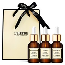 르에르베 졸음방지3종 선물세트 잠깨는향 집중력 야돔 야몽 스트레스 허브 비건 천연 아로마 에센셜 오일, 페퍼민트+레몬+로즈마리+기프트백