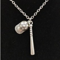 1pcs 빈티지 야구 방망이 앰프 모자 매달려 펜던트 목걸이 빈티지 보석 선물 새로운 빠른 배송, 골동품 은도금, 50cm