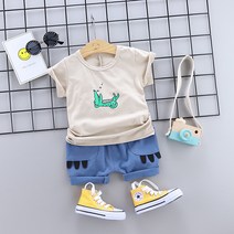 CIUUC 2019 어린이 세트 여름 새로운 면 한국 줄무늬 티셔츠 투피스 귀여운 웃는 얼굴 아동복 도매