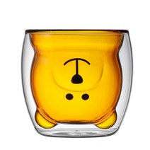 FEELIN 만화베어 이중유리컵 밀크커피컵, 300ml, 차 갈색 곰