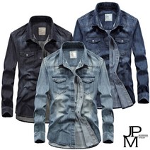 제이피엠 남자 남성 봄 가을 긴팔 데님셔츠 스냅 청남방 똑딱이 레이어드셔츠 DE03 국내발송! 당일출고!