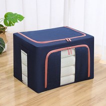 DFMEI 면 린넨 수납함 굵은 스틸 프레임 방진 옷장 접이식 패브릭 투명 수납함, 네이비(정선면마), 66L（50*40*33cm）