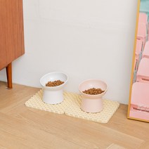 헬시냥이 고양이 강아지 애견 식기 사료 밥그릇 물그릇 간식그릇 밥상 매트, 카키