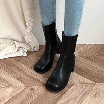 바보사랑 여자 미들힐 둥근코 지퍼 인조가죽 워커힐 부츠.옷자락(무료배송)