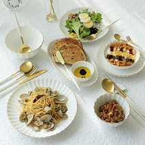 달빛구름 도자기 골드라인 주름 접시 그릇 모음, 밥그릇