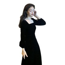여성 블랙 헵번 원피스 여성 스퀘어넥 원피스 봄 가을 겨울 여성 의류여성 벨벳 원피스 여성 이브닝 드레스