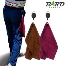 바로스포츠 골프공수건 릴와이어 극세사 골프타올 클럽헤드세척 스포츠타월, 그레이