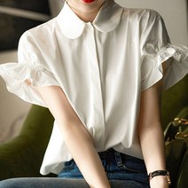 Prosekor 여성 퍼프소매블라우스 신상쉬폰 튜닉 스타일 셔츠