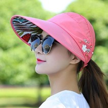 썬캡 여름 모자 여성용 접이식 태양 모자 진주 꽃 바이저 여성 캐주얼 야구 모자 모자