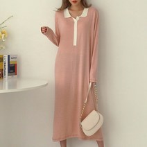 시크루즈 릭스 배색 카라 트임 니트 원피스_BDOE895