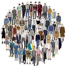 셀렉트스티커 남성 패션 일러스트 스타일 노트북 방수 빈티지 캐리어 꾸미기 스티커 50종 세트, 1세트