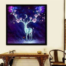현관 사무실 행운 사슴 금전운 보석십자수 재료, 80x80cm