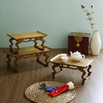 고급 전통 옻칠 다과상 원목 다도상 혼술 개다리 소반, 대-브라운