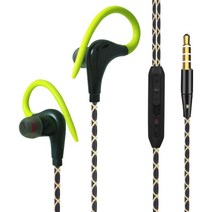 조깅 체육관용 오버 이어 후크가 있는 스포츠 유선 이어버드 3.5mm 잭, 1.2m, 실리콘 플라스틱, 녹색