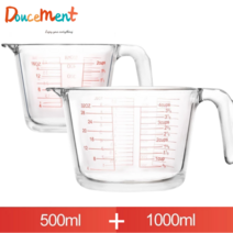 Doucement 오리지날 눈금 계량컵 손잡이형 파이렉스계량컵, 1개, 500ml+1000ml