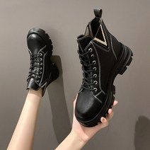 도오빠 타파유 여성 가죽 워커 키높이 5cm 통굽 첼시 부츠 레이스업 앵클 하이탑 가을 겨울 여자워커 발편한 신발