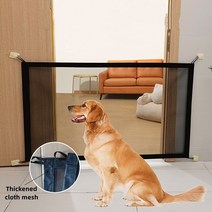베란다 펫 도어 고양이 문 애견 안전문 캣도어 개문 반려견 견문 고밀도 나일론 개 격리 그물 휴대용 접는 애완 동물 격리 울타리 펀치없는, 검은색, 1.8x0.75m