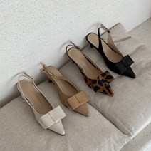 여성구두 여성슬링백 세련된신발 호피 왕리본 굽5cm BLA-1003