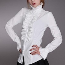 패션 빅토리아 블라우스 여성 OL 사무실 숙녀 흰 셔츠 높은 목 프릴 프릴 커프스 셔츠 여성 블라우스|Blouses & Shirts|