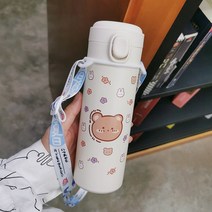 smy보온병 컵 여성 컵 심플한 찾고 Ins 학생 일본 휴대용 귀여운 소녀 가을 겨울 인터넷 연예인 컵, 전체헤드/450ml+스트랩, 하나