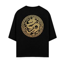 남자 여자 레이어드 7부 반팔티 오버핏 금박 곤룡포 국뽕 프린팅 남녀공용 빅사이즈